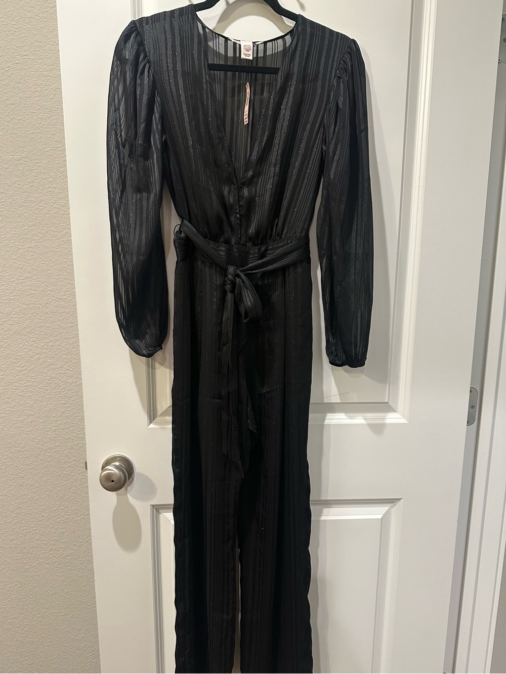 Victoria's Secret Black Long-Sleeve Wrap Jumpsuit with Tie Waist